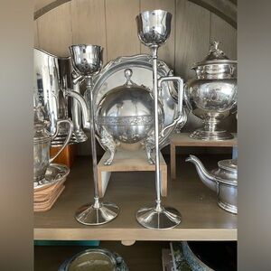 Candle Holders Pair of WA Italy Silverplate 10" and 11"